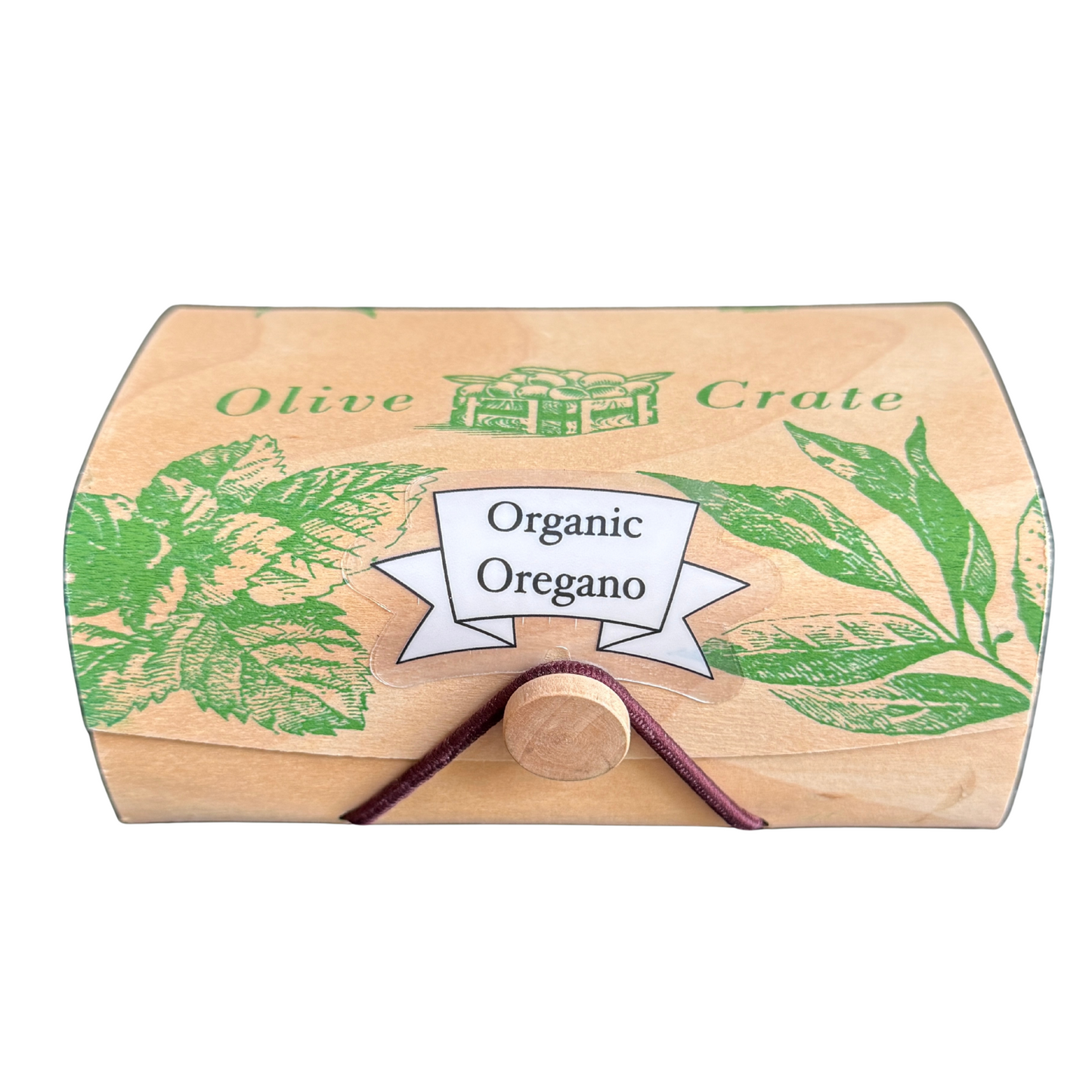 Premium Organic Greek Mountain Oregano in Olive Crate wooden box – authentic Mediterranean herb and organic seasoning