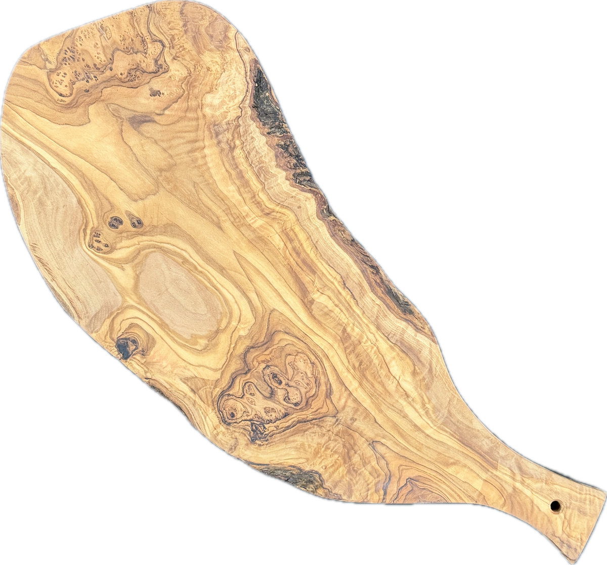 Live Edge Olive Wood Cutting Board with Handle, 20 Inch