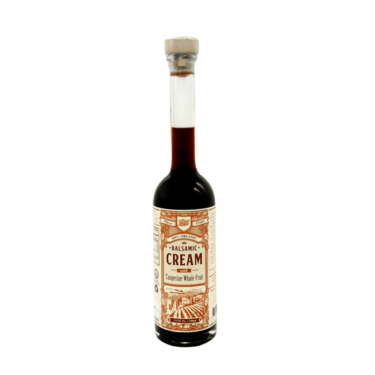 Organic Agiorgitiko balsamic cream with tangerine 100ml bottle, white background