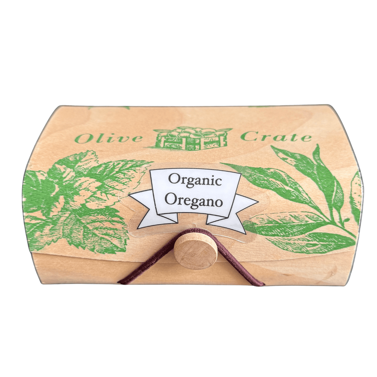 Organic Greek mountain oregano 30g wood box, white background