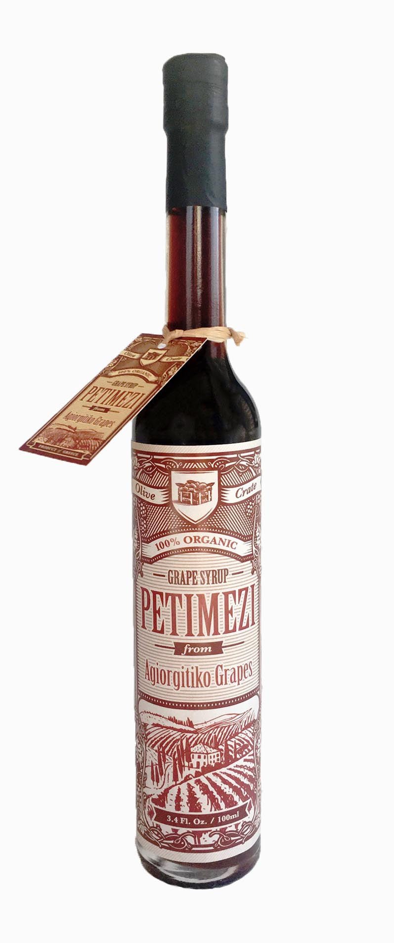 Organic Agiorgitiko petimezi Greek grape molasses 100ml bottle on a white background
