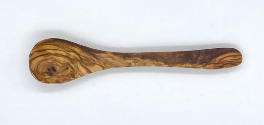Hand-carved olive wood jam and sugar spoon 5.5 inch, white background
