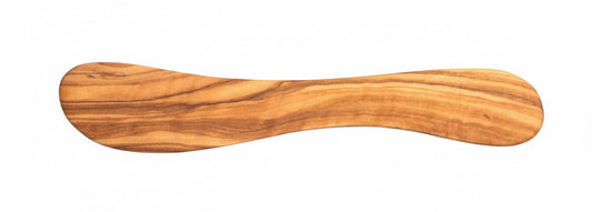 Hand-carved olive wood spreader, white background